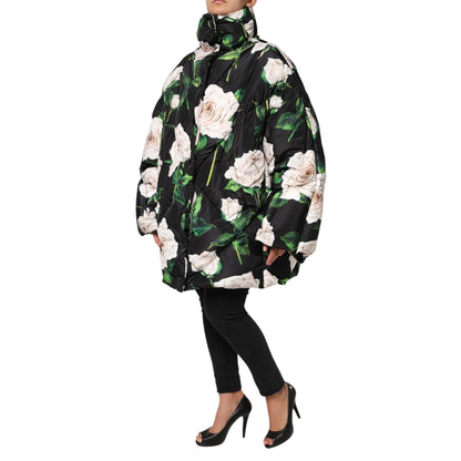 Dolce & Gabbana Black Floral Print Puffer Quilted Jacket Dolce & Gabbana