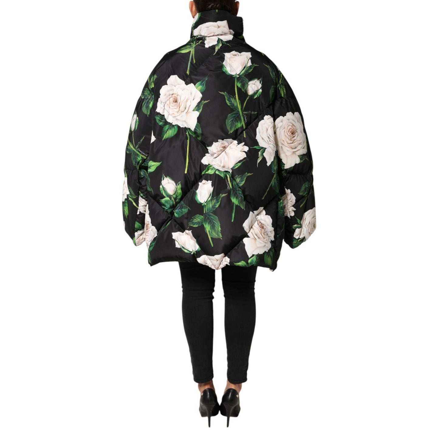 Dolce & Gabbana Black Floral Print Puffer Quilted Jacket Dolce & Gabbana