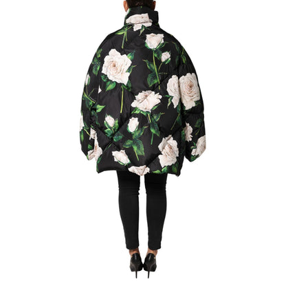 Dolce & Gabbana Black Floral Print Puffer Quilted Jacket Dolce & Gabbana