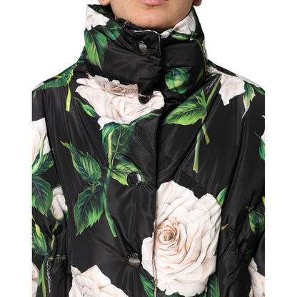 Dolce & Gabbana Black Floral Print Puffer Quilted Jacket Dolce & Gabbana