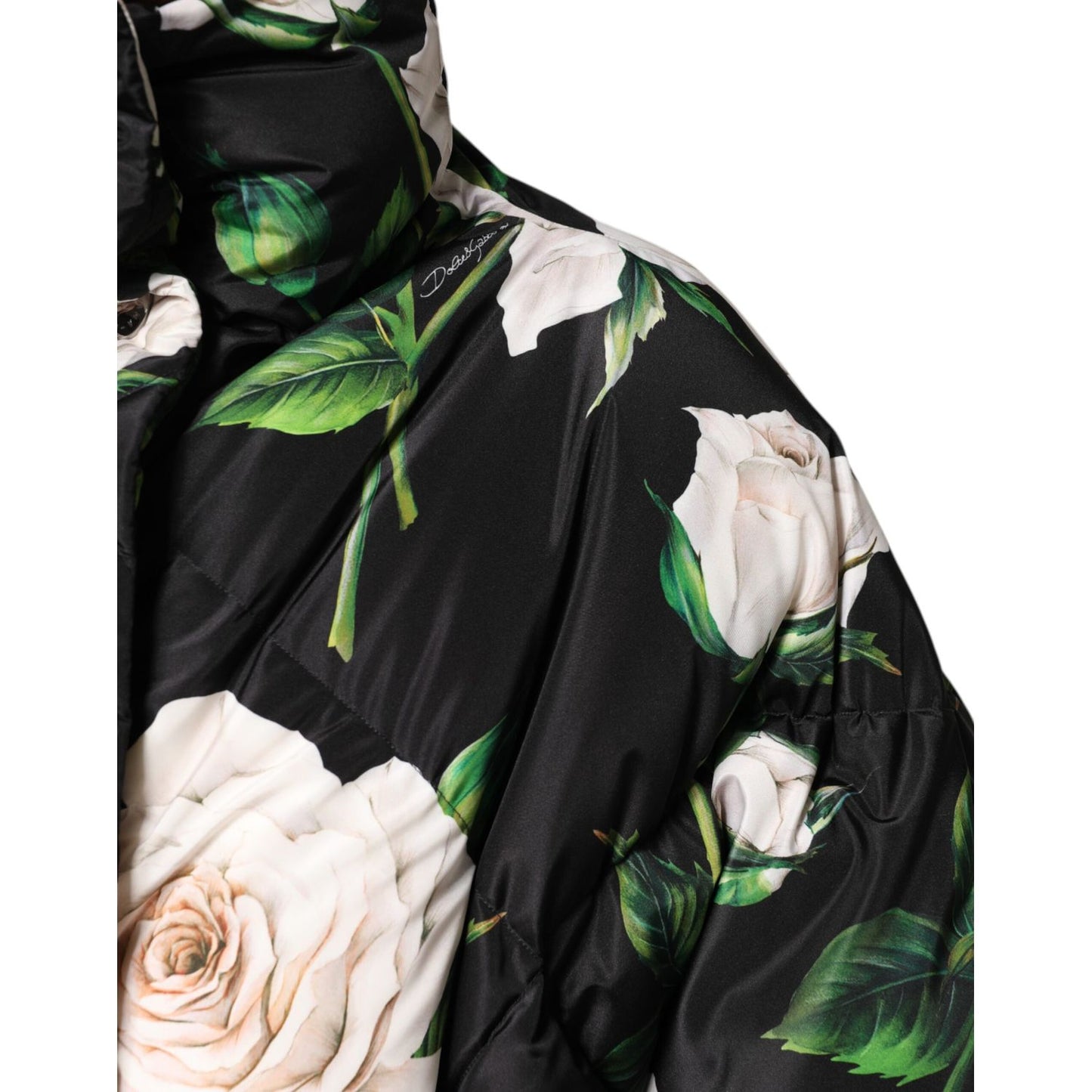 Dolce & Gabbana Black Floral Print Puffer Quilted Jacket Dolce & Gabbana