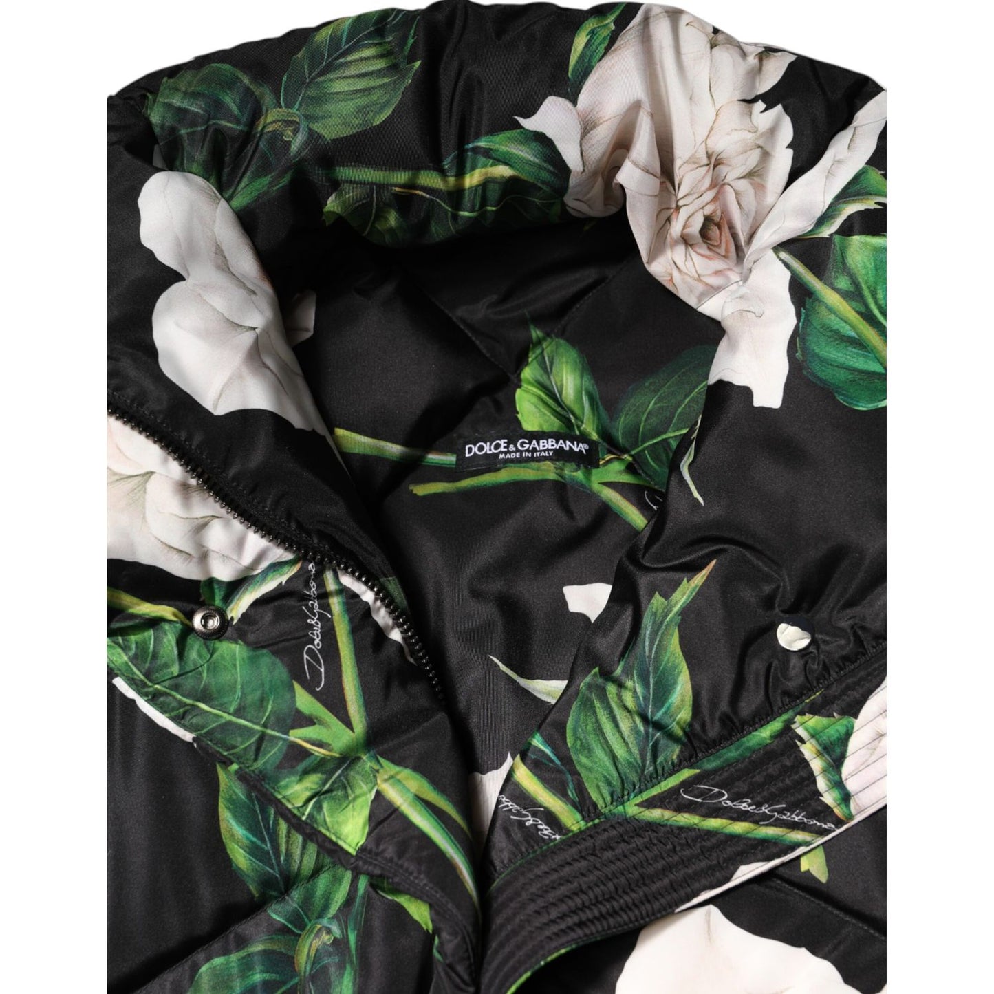 Dolce & Gabbana Black Floral Print Puffer Quilted Jacket Dolce & Gabbana