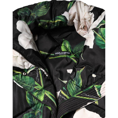Dolce & Gabbana Black Floral Print Puffer Quilted Jacket Dolce & Gabbana