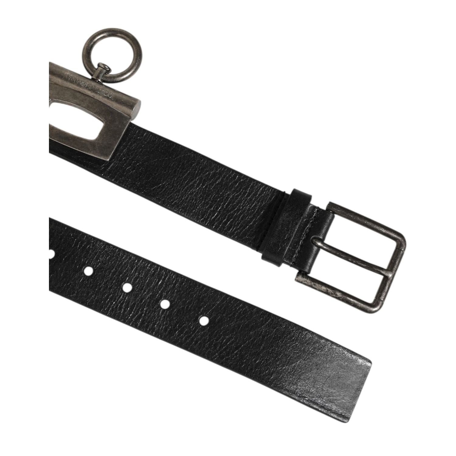 Dolce & Gabbana Black Leather Side Rings Brass Buckle Belt