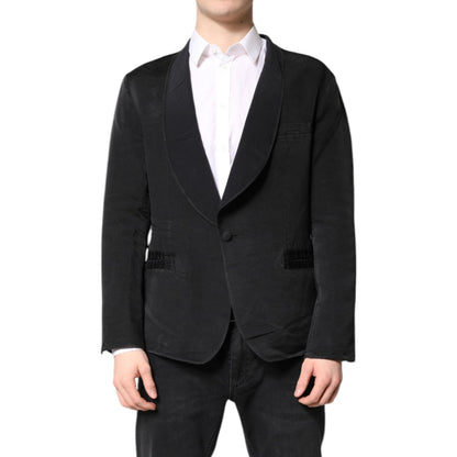Dolce & Gabbana Black Silk Single Breasted Coat Blazer Suit Dolce & Gabbana