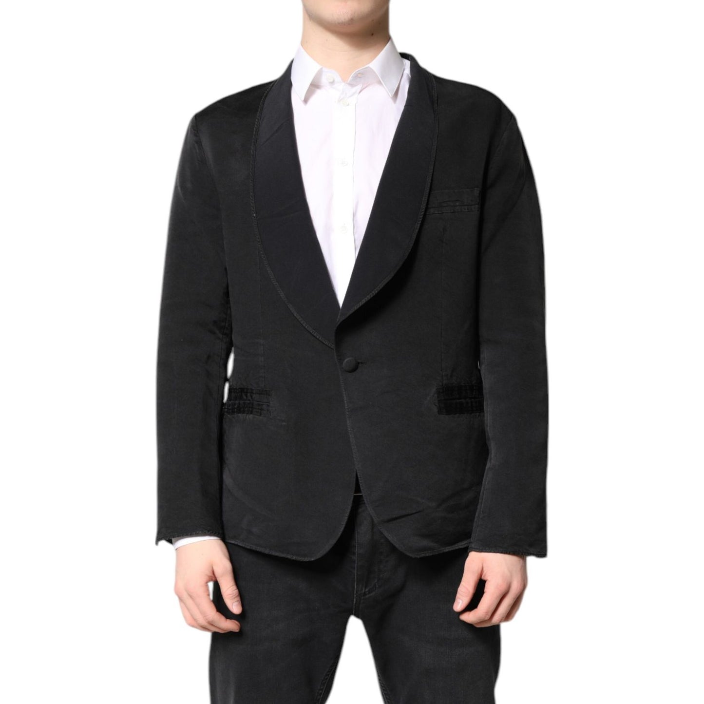 Dolce & Gabbana Black Silk Single Breasted Coat Blazer Suit Dolce & Gabbana