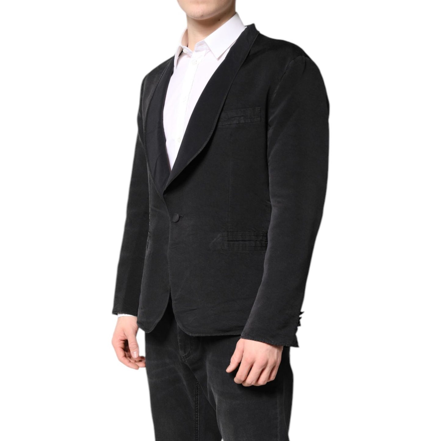 Dolce & Gabbana Black Silk Single Breasted Coat Blazer Suit Dolce & Gabbana