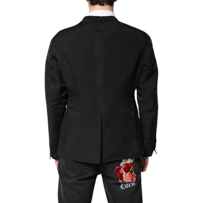 Dolce & Gabbana Black Silk Single Breasted Coat Blazer Suit Dolce & Gabbana