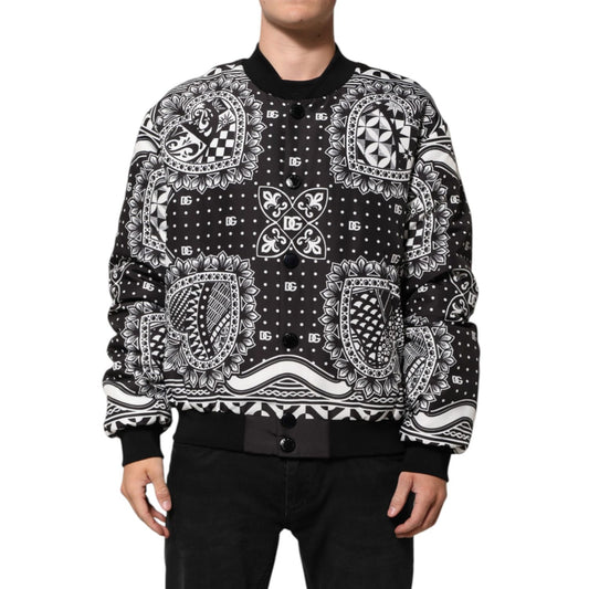 Dolce & Gabbana Black White Bandana Print Bomber Jacket