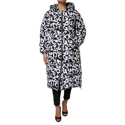 Dolce & Gabbana Black White DG Mania Hooded Long Coat Jacket Dolce & Gabbana