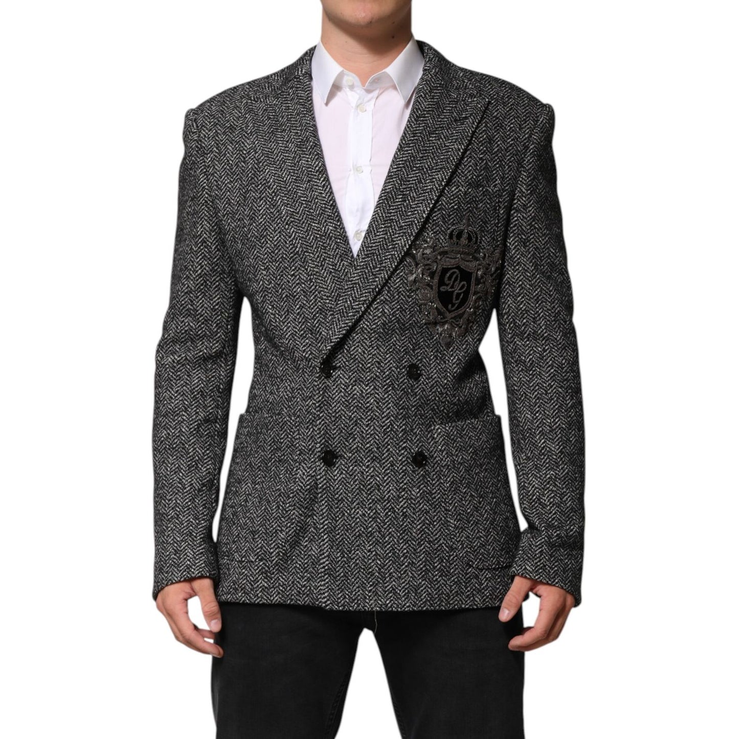 Dolce & Gabbana Black White Double Breasted Men Suit Blazer Dolce & Gabbana