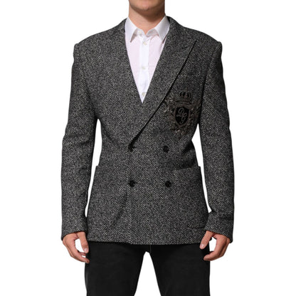 Dolce & Gabbana Black White Double Breasted Men Suit Blazer Dolce & Gabbana