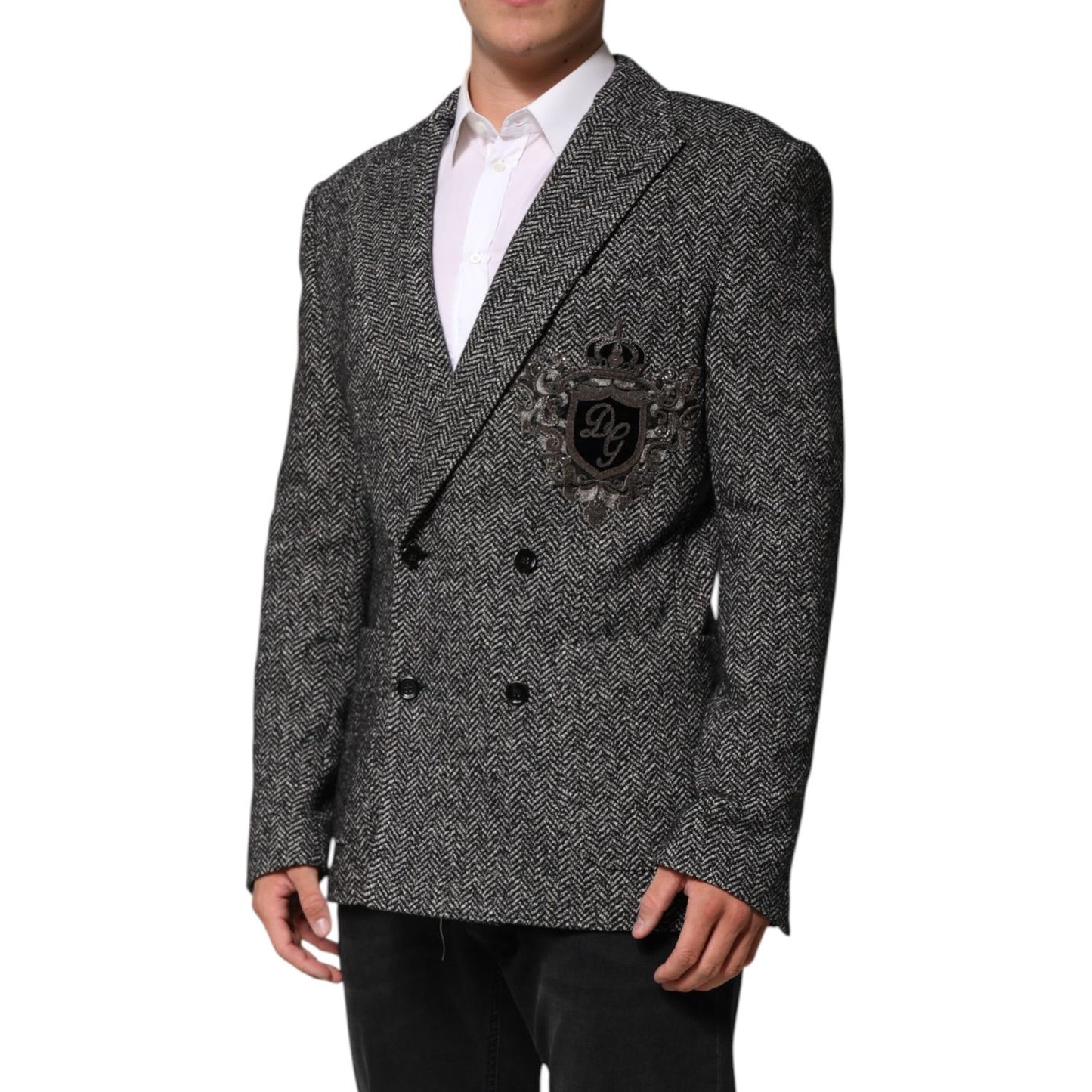 Dolce & Gabbana Black White Double Breasted Men Suit Blazer Dolce & Gabbana