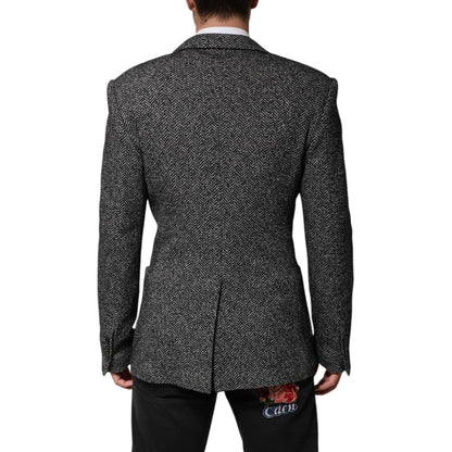 Dolce & Gabbana Black White Double Breasted Men Suit Blazer Dolce & Gabbana