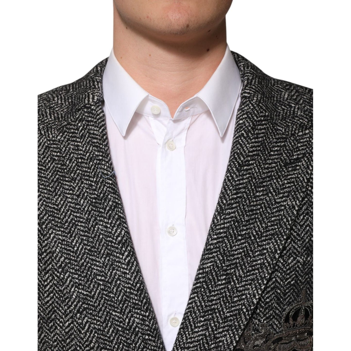 Dolce & Gabbana Black White Double Breasted Men Suit Blazer Dolce & Gabbana