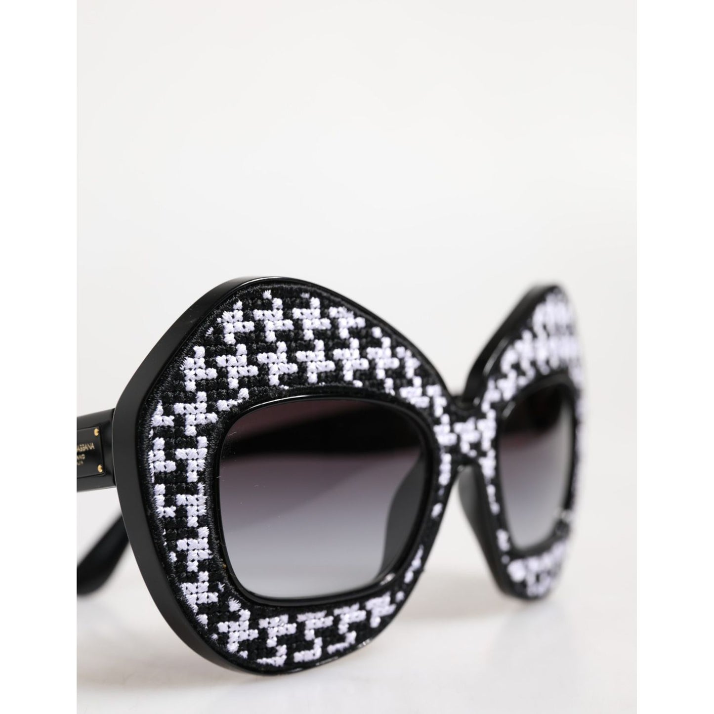 Dolce & Gabbana Black White PIED DE POULE Print Oversized Shades Sunglasses