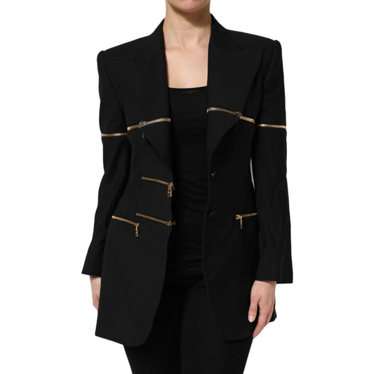 Dolce & Gabbana Black Wool Zipper Detailing Blazer Jacket Dolce & Gabbana
