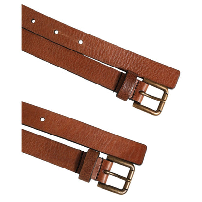 Dolce & Gabbana Brown Double Strap Leather Gold Buckle Belt