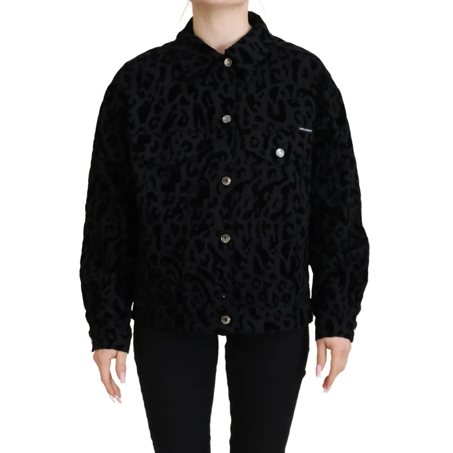 Dolce & Gabbana Cotton Black Leopard Long Sleeve Denim Jacket Dolce & Gabbana
