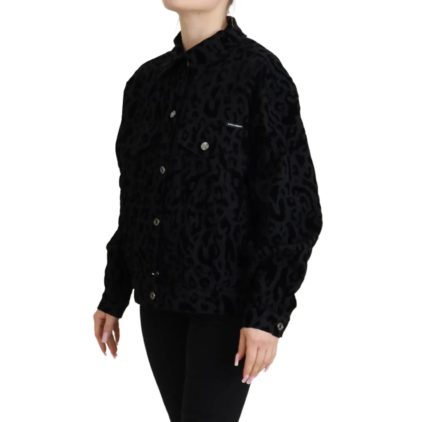 Dolce & Gabbana Cotton Black Leopard Long Sleeve Denim Jacket Dolce & Gabbana
