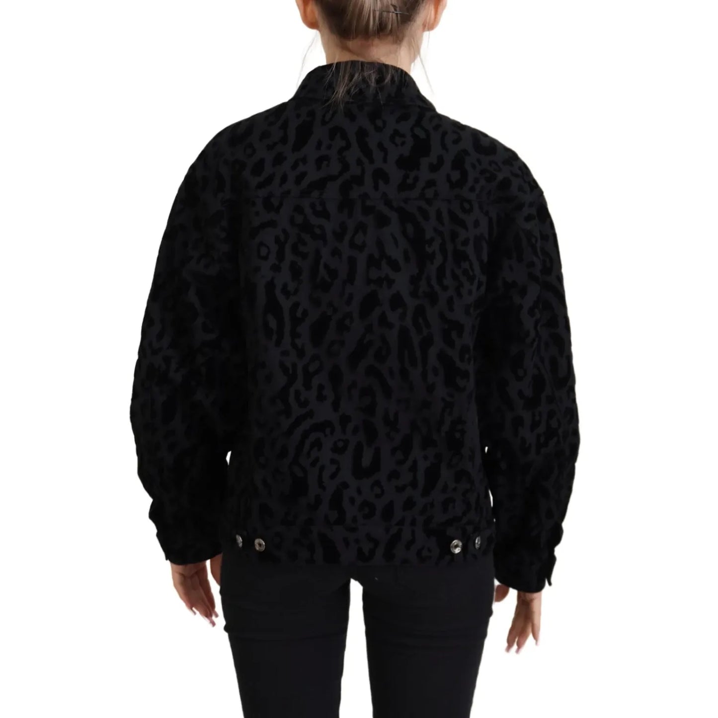 Dolce & Gabbana Cotton Black Leopard Long Sleeve Denim Jacket Dolce & Gabbana