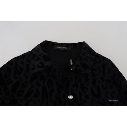 Dolce & Gabbana Cotton Black Leopard Long Sleeve Denim Jacket Dolce & Gabbana