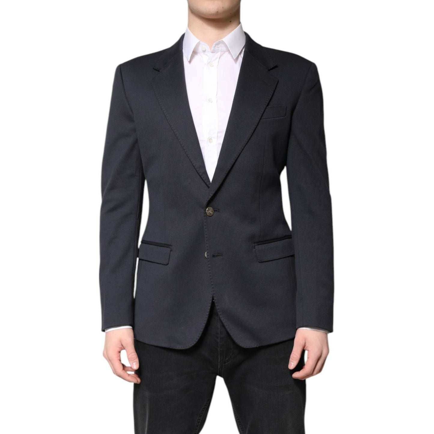 Dolce & Gabbana Dark Blue Cotton Men Jacket Coat Suit Blazer Dolce & Gabbana