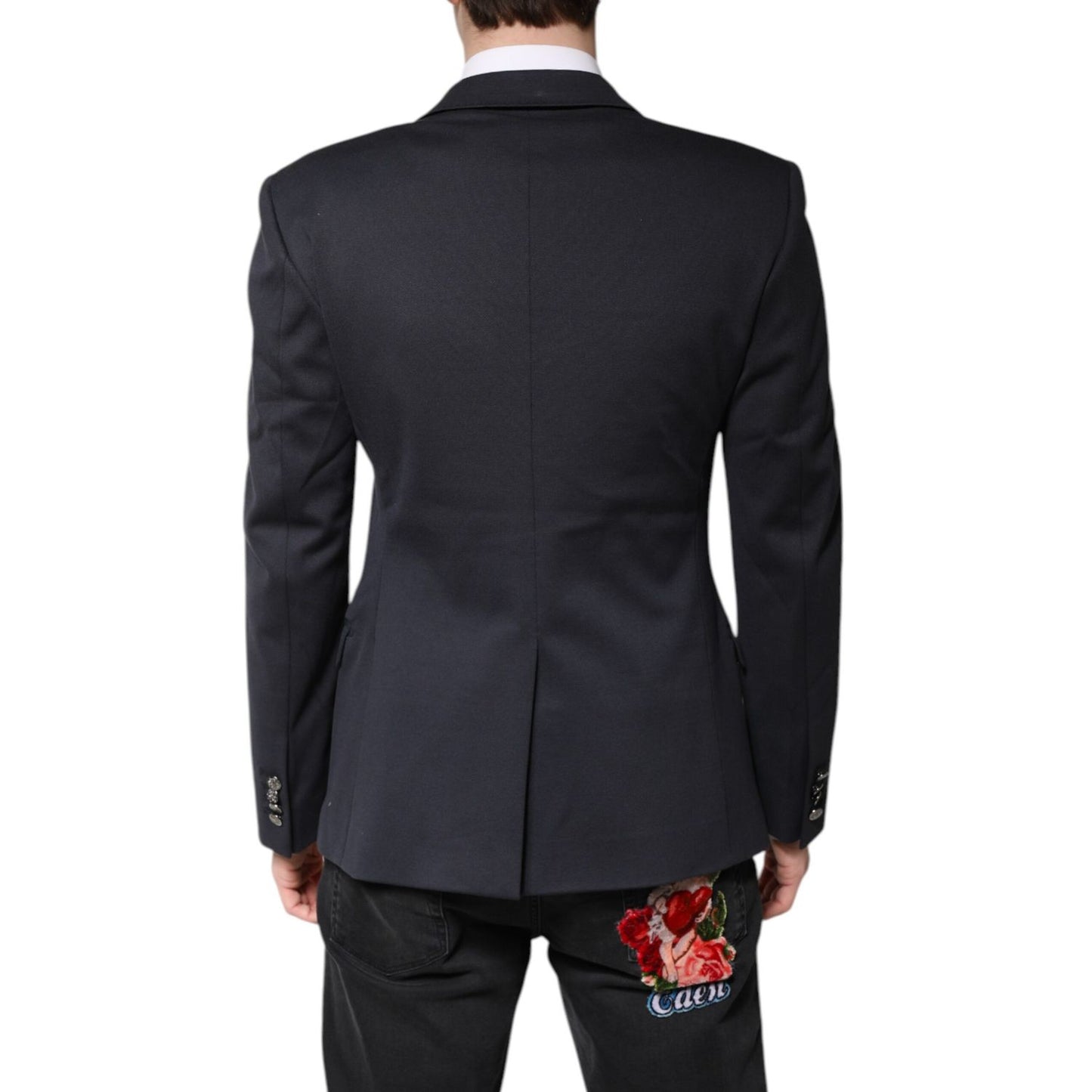Dolce & Gabbana Dark Blue Cotton Men Jacket Coat Suit Blazer Dolce & Gabbana