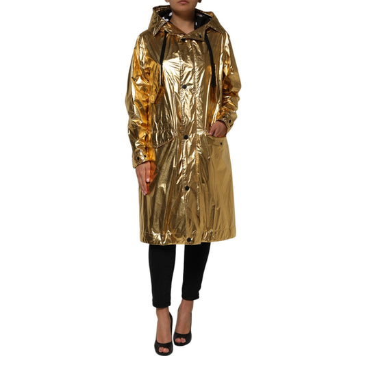 Dolce & Gabbana Gold Hooded Long Sleeves Trench Coat Jacket Dolce & Gabbana