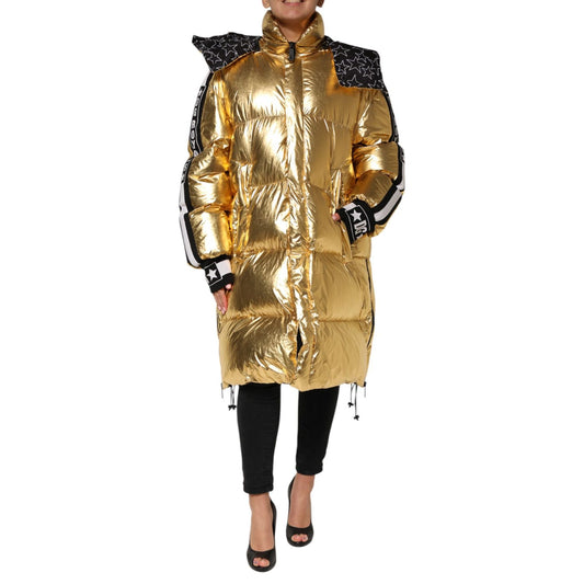 Dolce & Gabbana Gold Hooded Puffer Quilted Full Zip Jacket Dolce & Gabbana