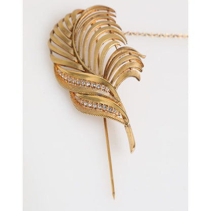 Dolce & Gabbana Gold Tone Leaf 925 Sterling Silver Crystal Chain Brooch