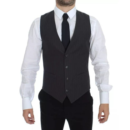 Dolce & Gabbana Gray Striped Formal Dress Gilet Vest Dolce & Gabbana