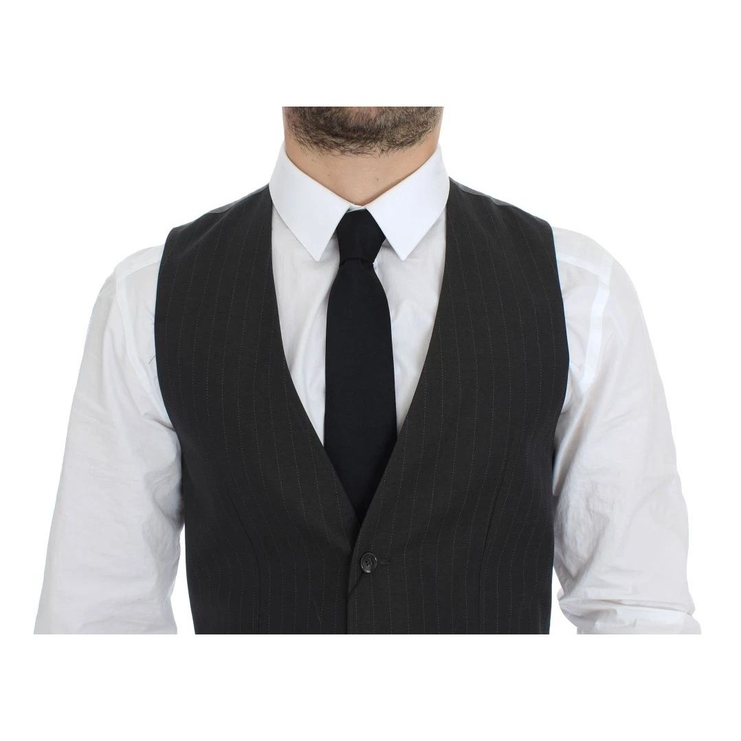 Dolce & Gabbana Gray Striped Formal Dress Gilet Vest Dolce & Gabbana