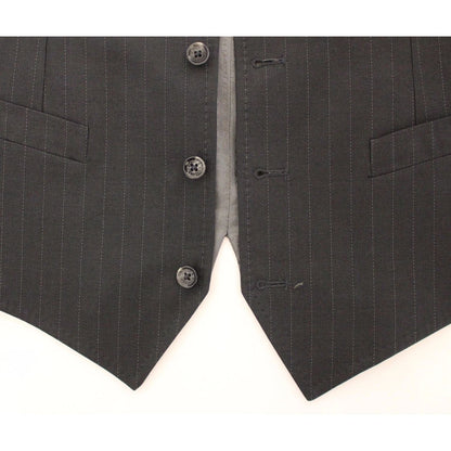 Dolce & Gabbana Gray Striped Formal Dress Gilet Vest Dolce & Gabbana