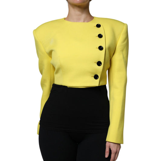 Dolce & Gabbana Lemon Yellow Wool Long Sleeves Cropped Coat Jacket Dolce & Gabbana