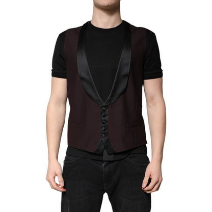 Dolce & Gabbana Maroon Wool Waistcoat Dress Formal Vest Dolce & Gabbana