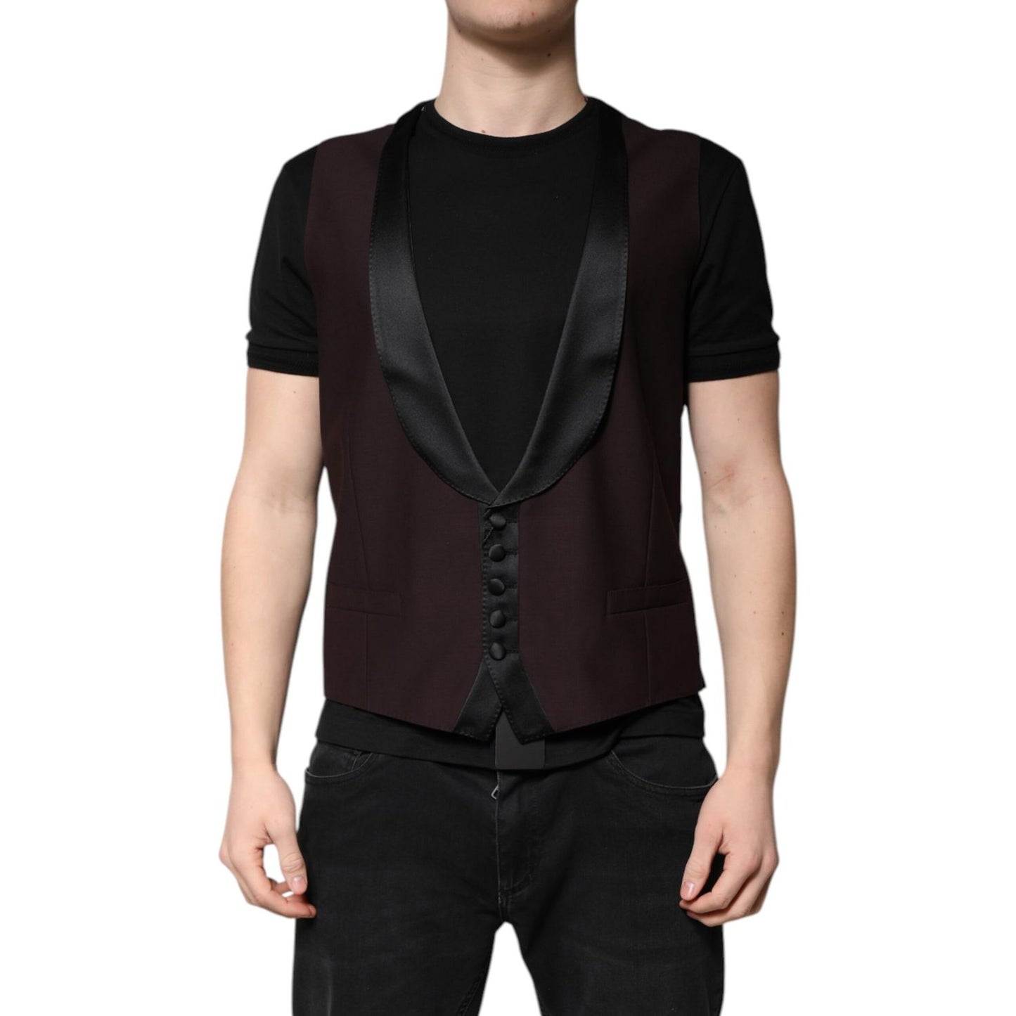 Dolce & Gabbana Maroon Wool Waistcoat Dress Formal Vest Dolce & Gabbana