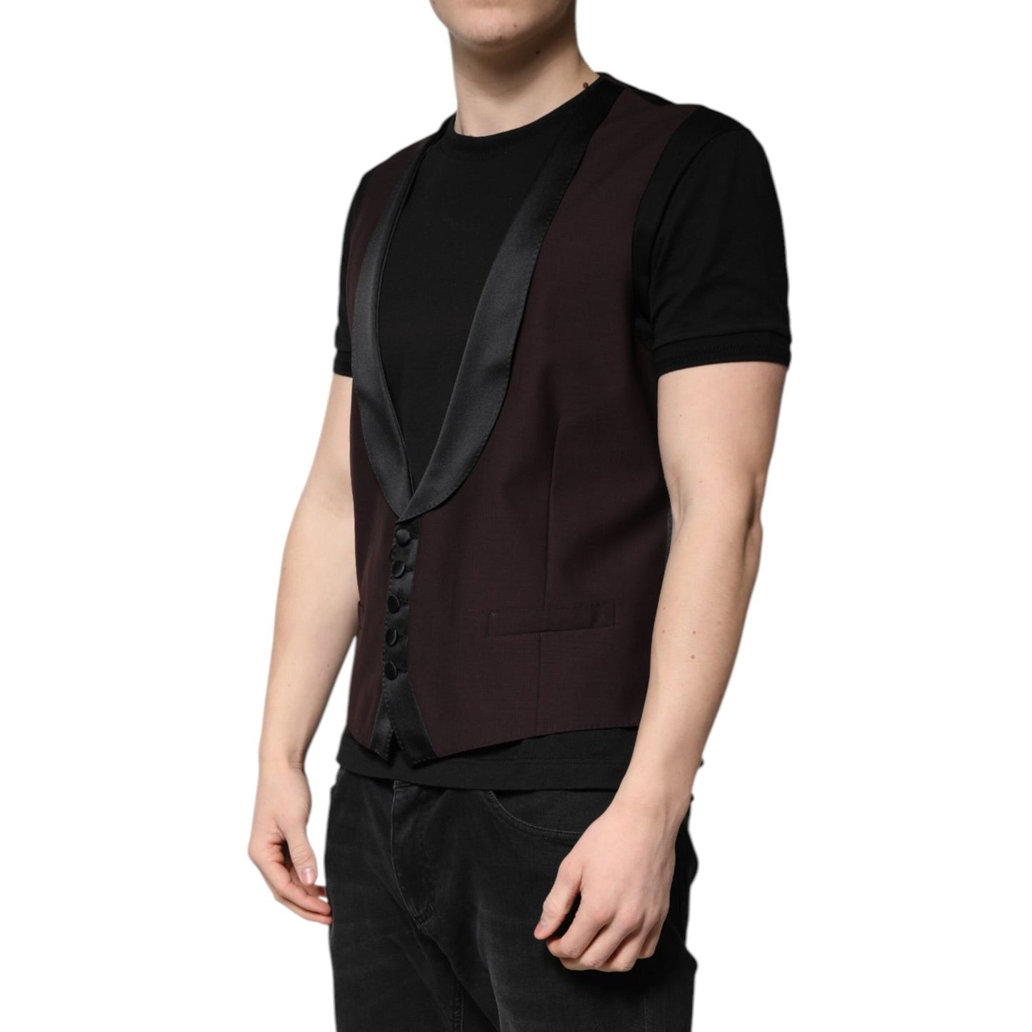 Dolce & Gabbana Maroon Wool Waistcoat Dress Formal Vest Dolce & Gabbana