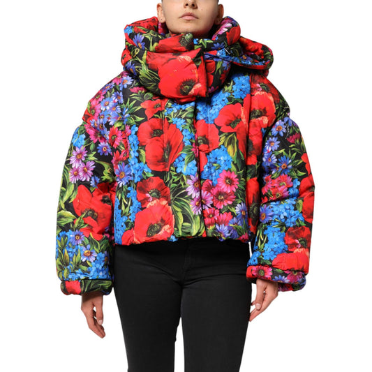 Dolce & Gabbana Multicolor Floral Hooded Puffer Coat Jacket Dolce & Gabbana