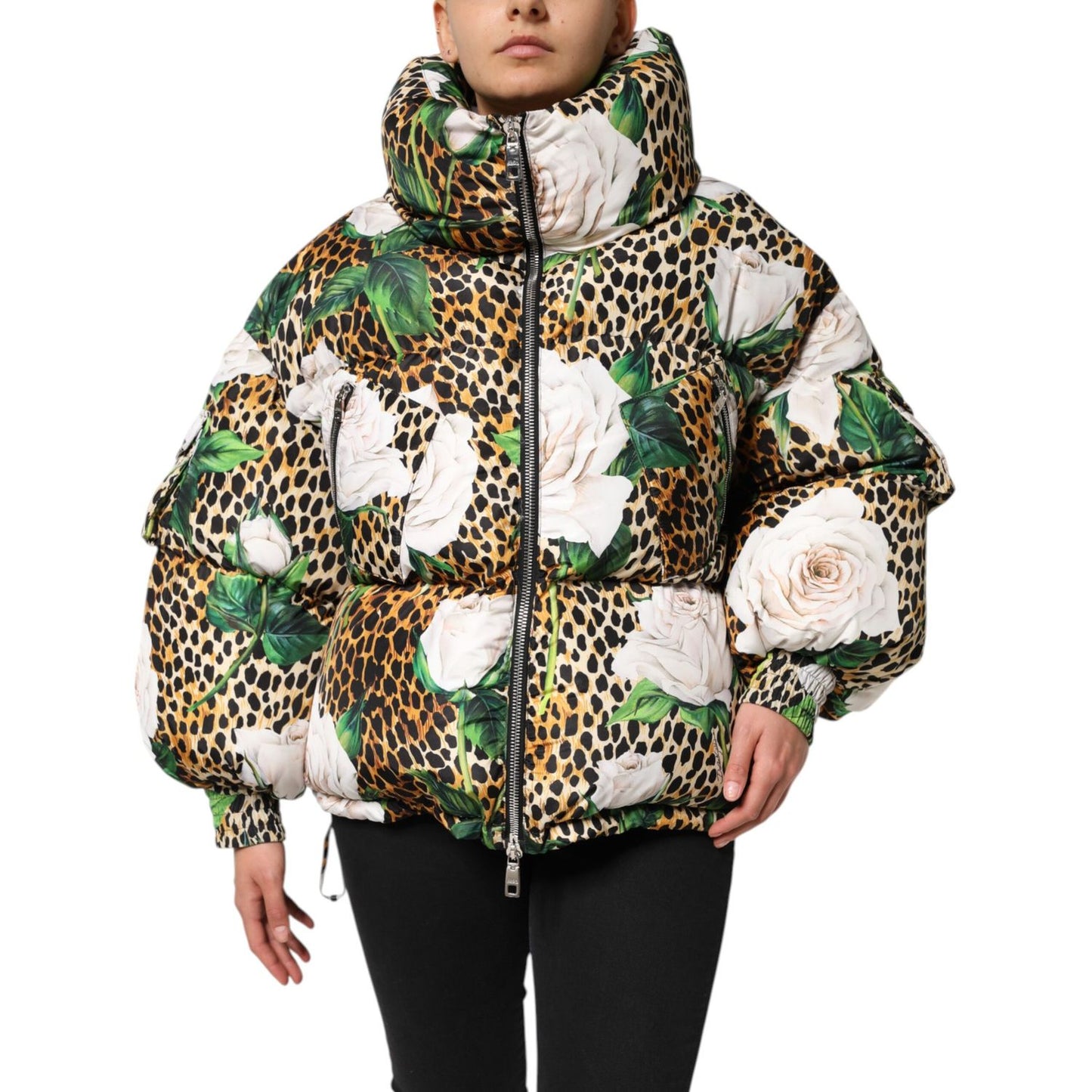 Dolce & Gabbana Multicolor Leopard Rose Puffer Quilted Jacket Dolce & Gabbana