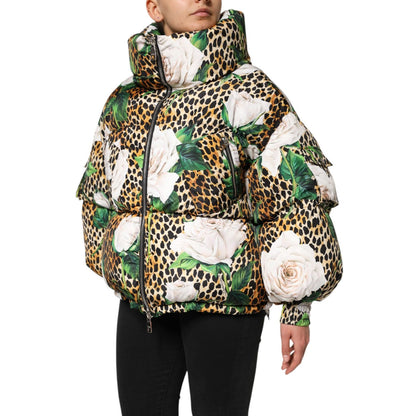 Dolce & Gabbana Multicolor Leopard Rose Puffer Quilted Jacket Dolce & Gabbana