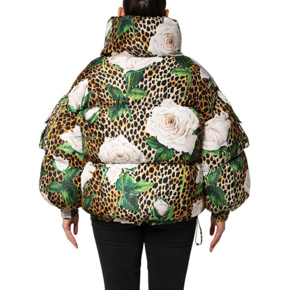 Dolce & Gabbana Multicolor Leopard Rose Puffer Quilted Jacket Dolce & Gabbana
