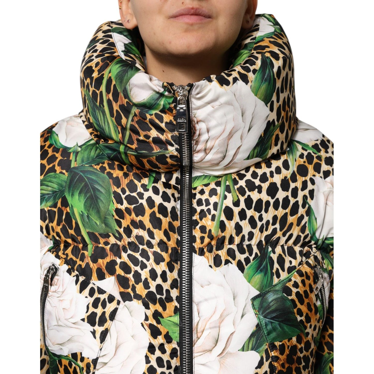 Dolce & Gabbana Multicolor Leopard Rose Puffer Quilted Jacket Dolce & Gabbana