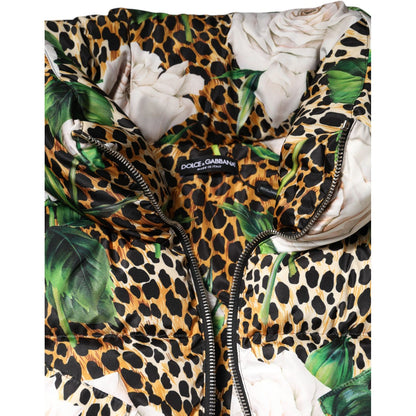 Dolce & Gabbana Multicolor Leopard Rose Puffer Quilted Jacket Dolce & Gabbana