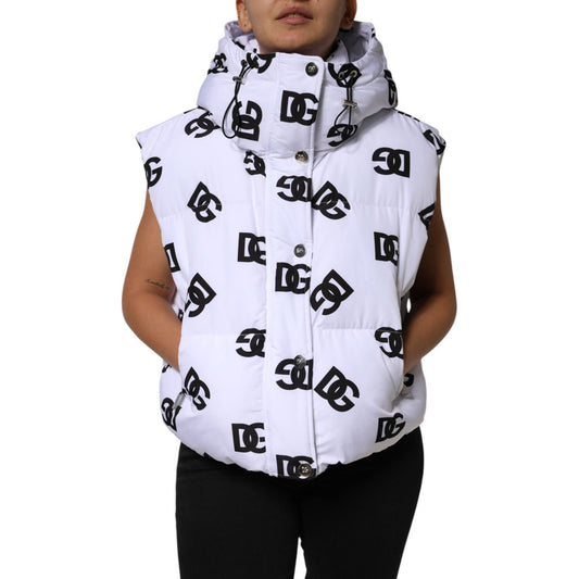 Dolce & Gabbana White Black DG Mania Polyester Puffer Jacket Dolce & Gabbana