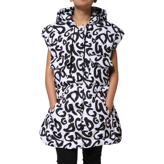 Dolce & Gabbana White DG Mania Hooded Sleeveless Puffer Jacket Dolce & Gabbana