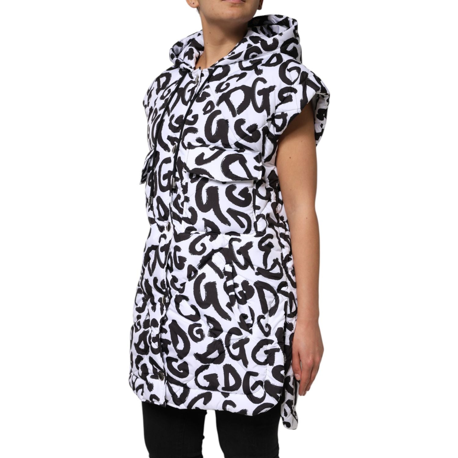 Dolce & Gabbana White DG Mania Hooded Sleeveless Puffer Jacket