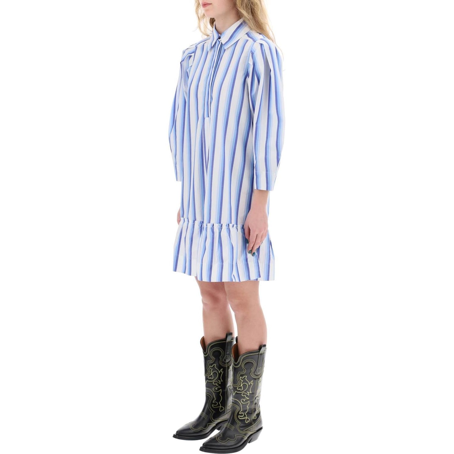 Ganni striped dress with ruffles. Dresses Ganni