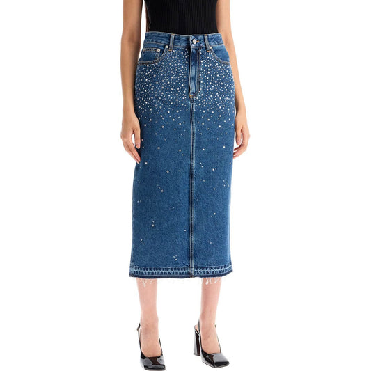 Alessandra Rich 'denim midi skirt with rhin