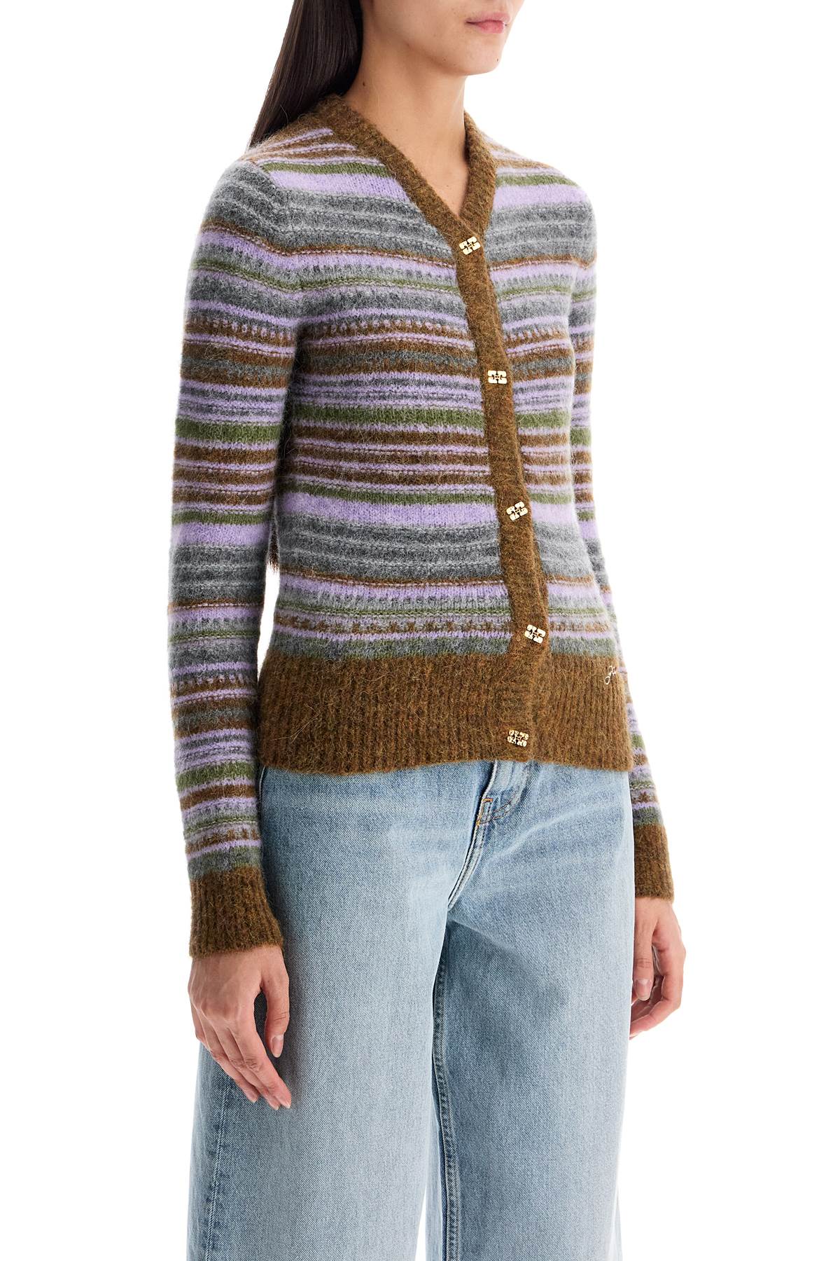 Ganni soft striped cardigan in merino wool Knitwear Ganni